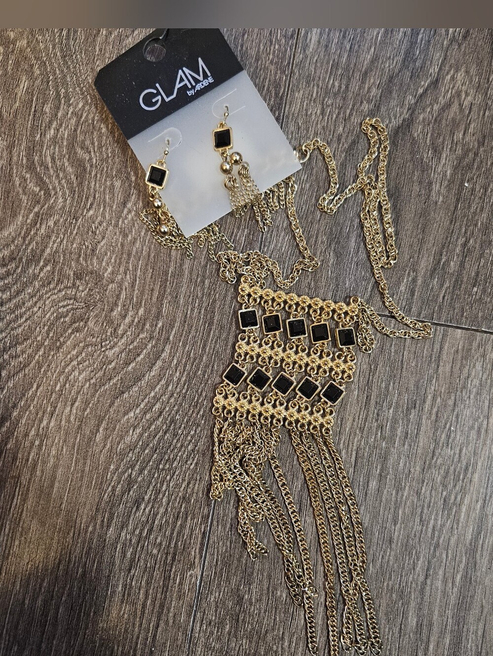 Ardene Gold-tone Necklace and Earring Set with Black Accents